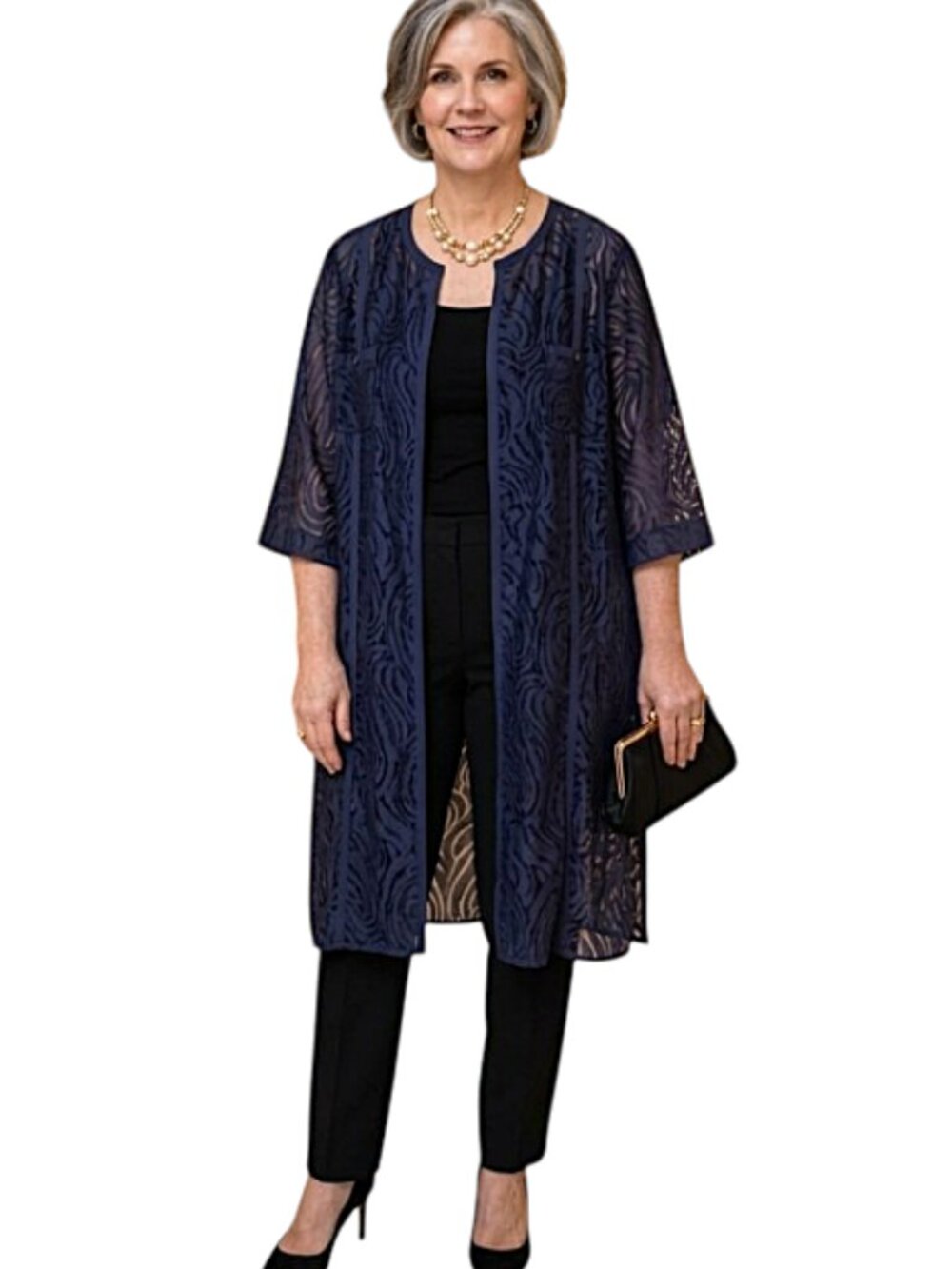 Windsmoor Indigo Sheer Burnout Devore Duster Coat Wedding Guest Midi Size 20